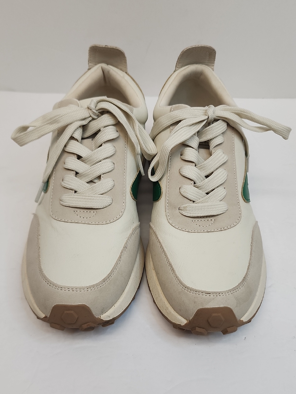 Dolce Vita Cream Beige Sneakers Green Stripe Lace Up Size 8.5